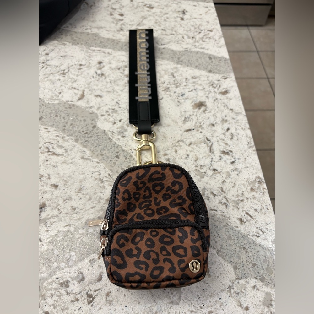lululemon athletica Leopard Print Brown and Black Mini Pouch Keychain
